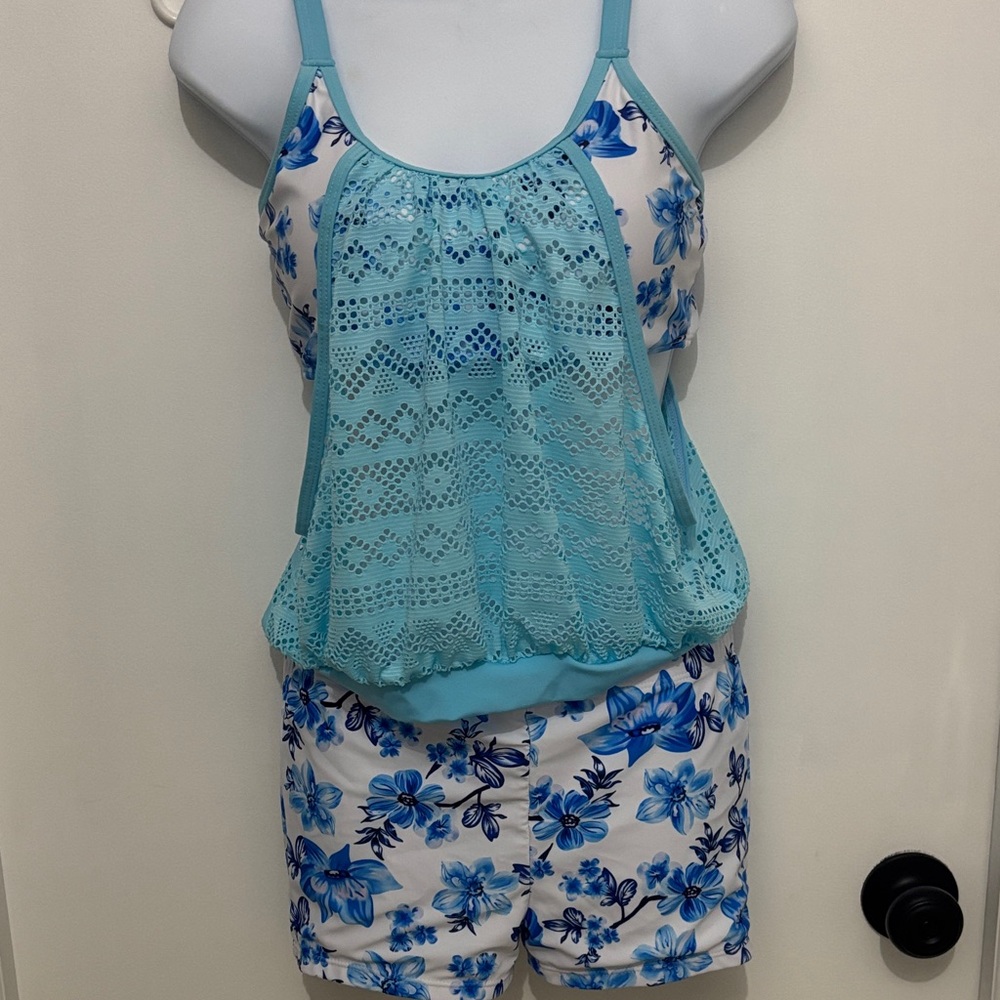 Blue Floral Tankini Set
